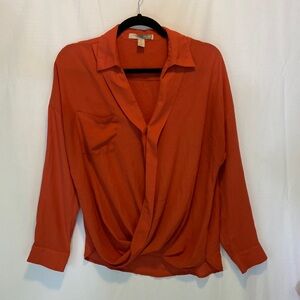 Forever21 Woman Orange Blouse Top Long Sleeve Size XS